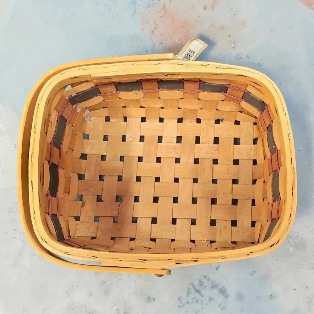 Vintage Woven Wood Splint Basket Swing Handle Decor International Farmhouse NWT